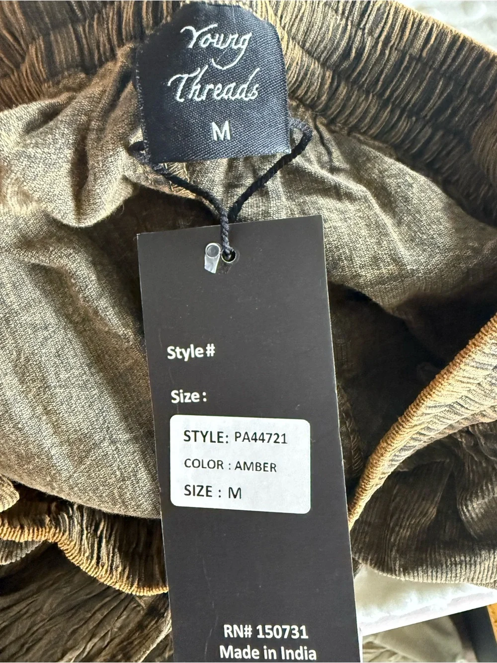 Young Threads NWT Olive Green Earthy Boho Wide Leg Pants Medium